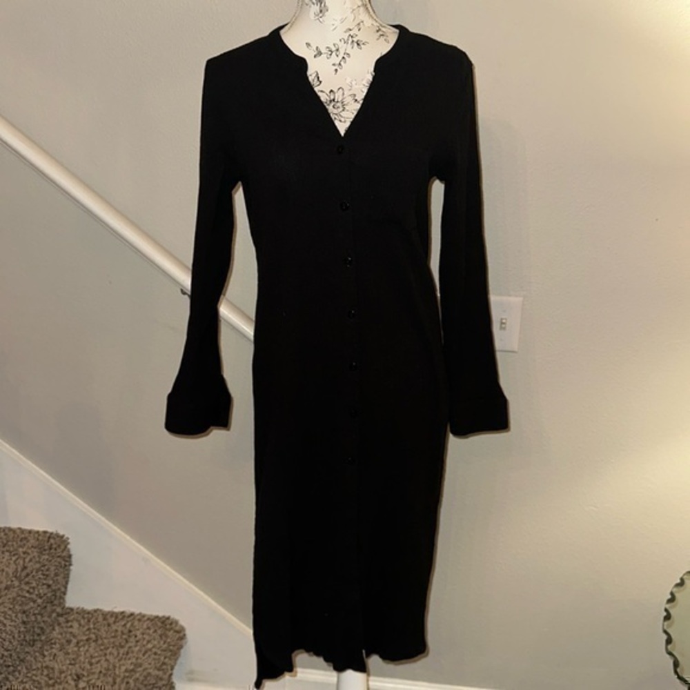 Soft Surroundings Black Long Sleeve 100% Cotton Midi Dress Size Medium Crinkle